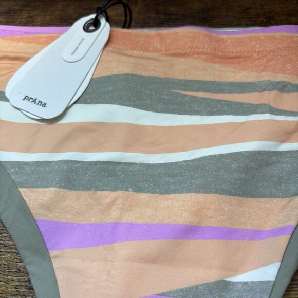Prana Womens Swim Bottom Large Orange Green Waves Brief Sun Protection New - Picture 4 of 7